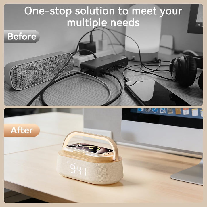COLSUR Radiowecker Digital mit Wireless Charger, Bluetooth Lautsprecher mit USB-Ladegerät, Smart Wec