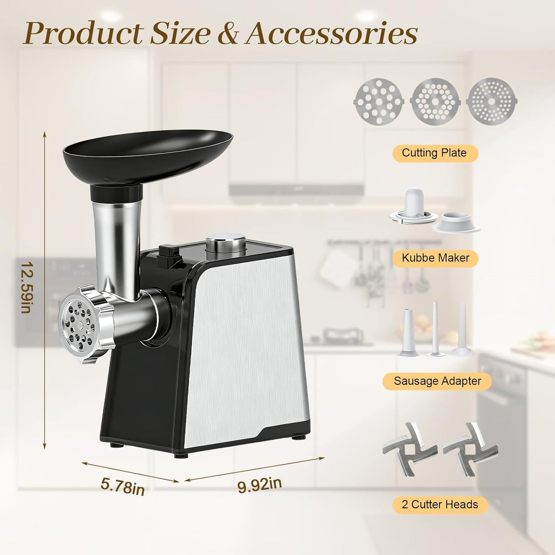 Fleischwolf Elektrisch 3-in-1, Fleischwolf 3200W mit 3 Edelstahl-Spiralen und Wurstfüller, Reibe Ele