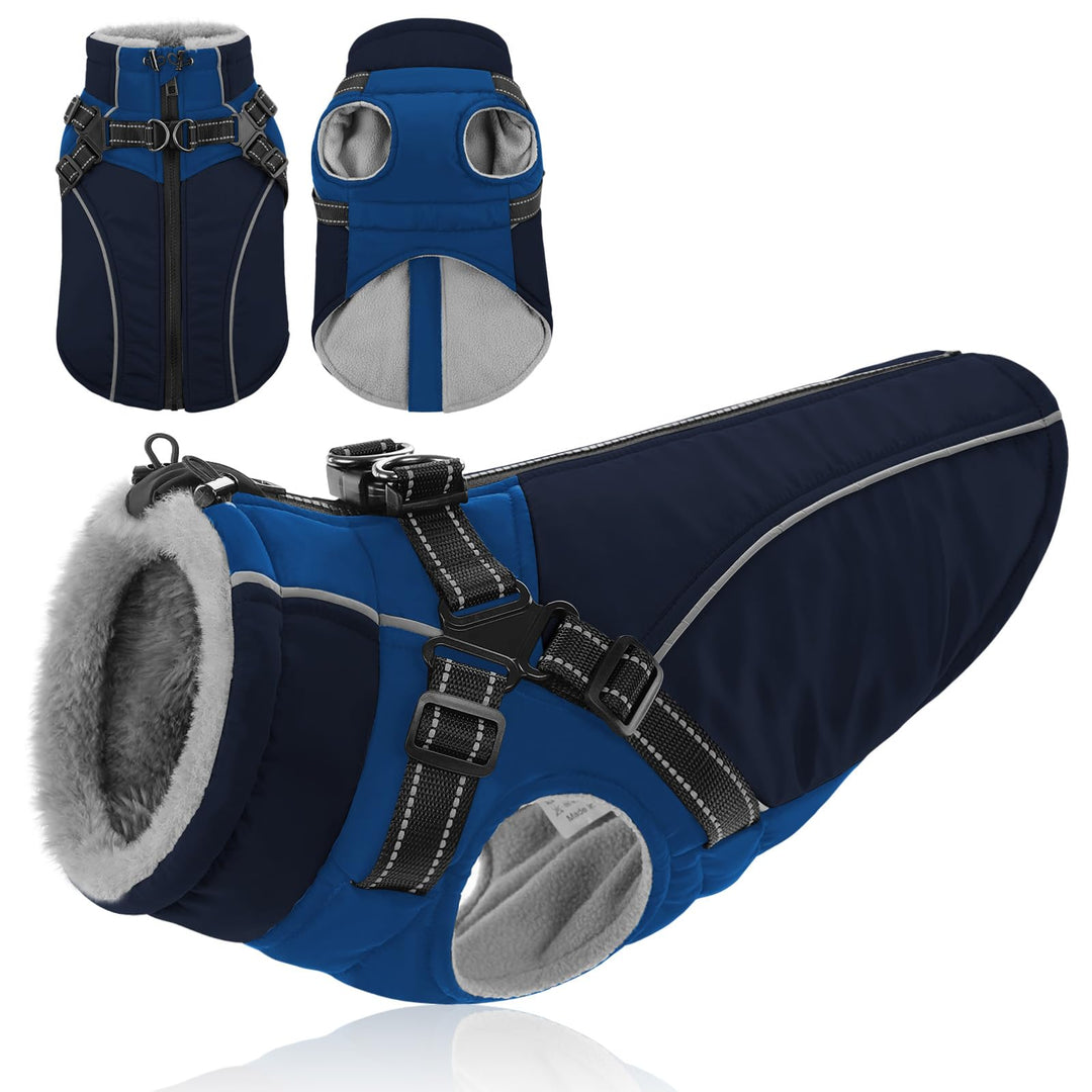 Hundemantel mit Geschirr für grosse Hunde,Wasserdichter Wintermantel mit Integriertem Geschirr, refl