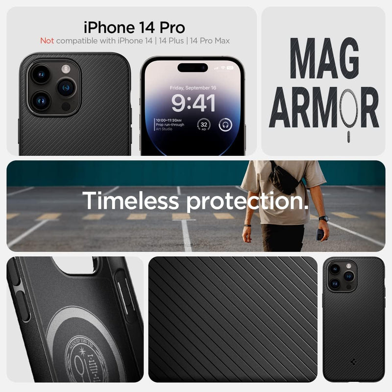 Spigen Mag Armor MagFit Hülle für iPhone 14 Pro für MagSafe Magnetisch Case Handyhülle -Matte Black,