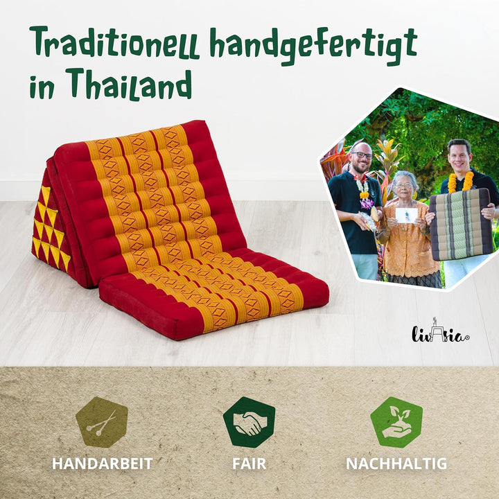 livasia Thaikissen 3 Auflagen extrahoch - 185x55x8cm - Dreieckskissen mit Klappmatratze, Kapok, Jumb