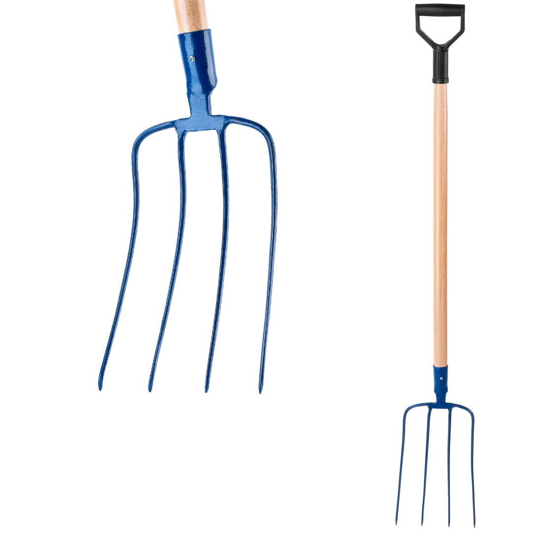 KADAX Heugabel aus Stahl, Gabel mit langem Stiel aus Holz, Forke, Gartenforke, Spatengabel, Grabegab