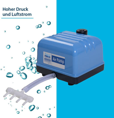AquaForte Hi-Flow V-10 Luftpumpe, Aluminiumgehäuse, Leise und Leistungsstark, Leistung 10 Watt, Kapa