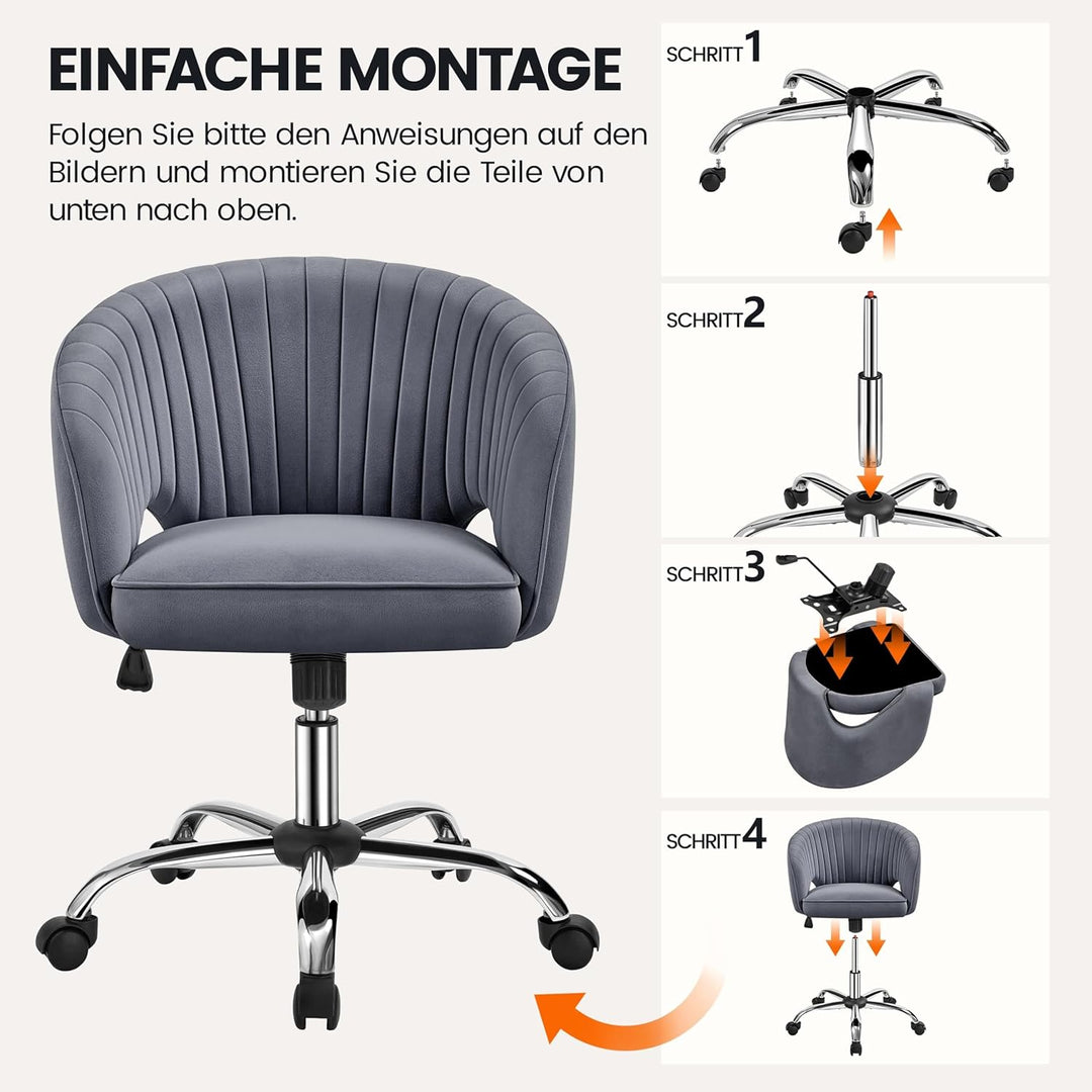 Yaheetech Bürostuhl mit Samtbezug, Ergonomischer Schreibtischstuhl mit Armlehnen, Drehstuhl mit Roll