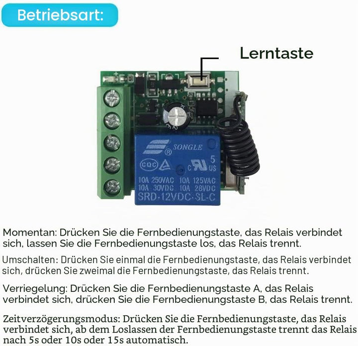 QIACHIP DC 12V Funkschalter mit Fernbedienung 433 mHz,Funk Relais 1 Kanal Momentan Toggle Latch Scha