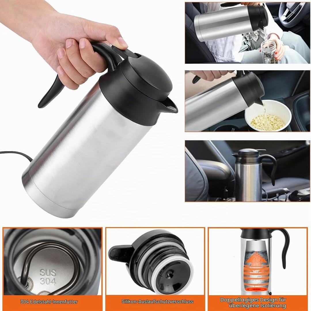 24V Reise-Wasserkocher, 750ml Auto-Lkw-Pickup-RV-Elektrischer Edelstahl-Topf mit Zigarettenanzünder-