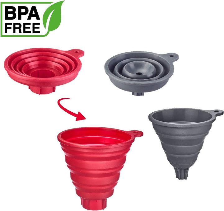 Westmark Trichter-Set, 2tlg., Ø 10 und 11 cm, Faltbar, Silikon, Grau/Rot, 21212270 Grau/Rot, Faltbar