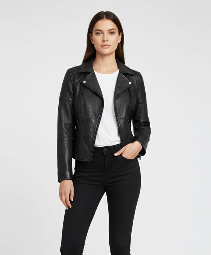 Blueorn Heeda Damen Lederjacke Übergangsjacke aus feinstem Lammnappa Leder - Modernen Bikerjacke Ech