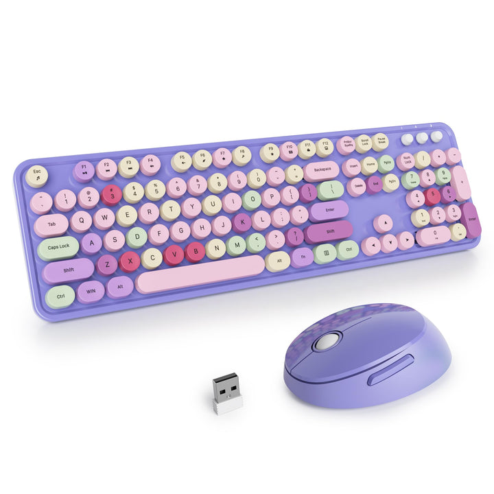 SOLIDEE Kabellose Tastatur- und Maus-Kombination, Retro-Schreibmaschinen-Design, 2.4GHz Runde Tasten
