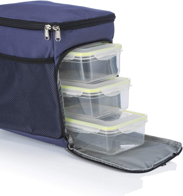Dimono® Kühltasche 15L mit 3 Brotzeitdosen; Picknick-Tasche mit 3 Meal Prep Launchbox Dosen + Deckel