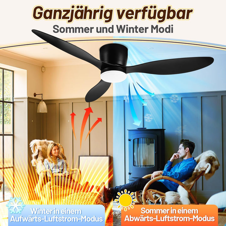 Deckenventilator mit Beleuchtung und Fernbedienung, Ø 132 cm Deckenlampe mit Ventilator dimmbar, 3 F