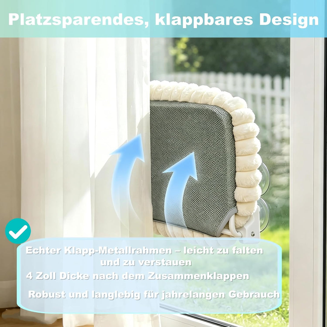 Katzen Fensterliege Faltbar mit 4 Saugnäpfen, weiche Kuschelliege & atmungsaktive Netzseite, extra g