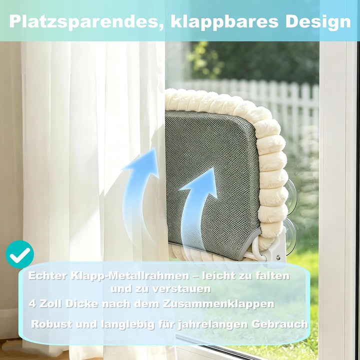 Katzen Fensterliege Faltbar mit 4 Saugnäpfen, weiche Kuschelliege & atmungsaktive Netzseite, extra g