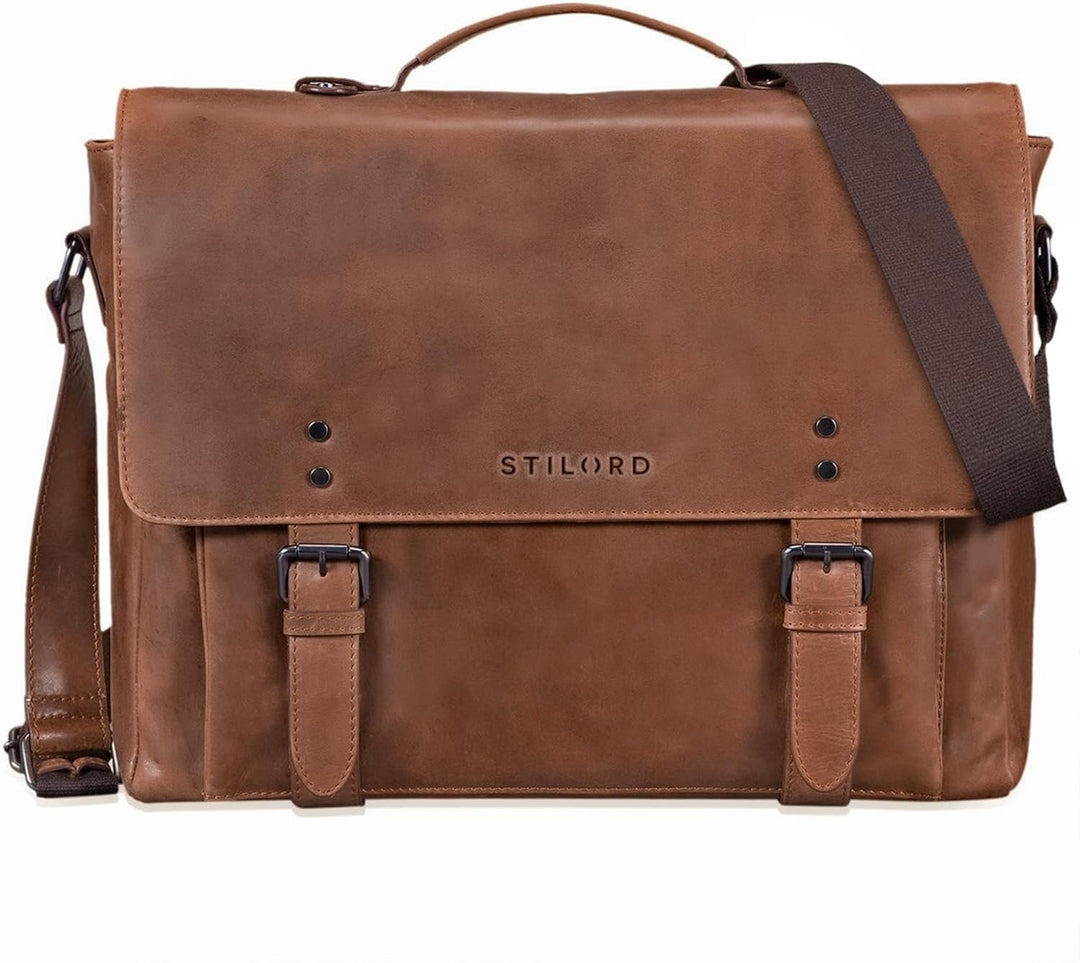 STILORD 'Alfred' Vintage Leder Aktentasche aufsteckbar XL gross Laptoptasche 17 Zoll Lehrertasche Do