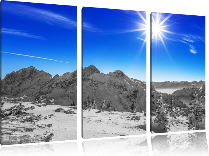Verschneites Tannheimer Tal schwarz/weiss 3-Teiler Leinwandbild 120x80 Bild auf Leinwand, XXL riesig