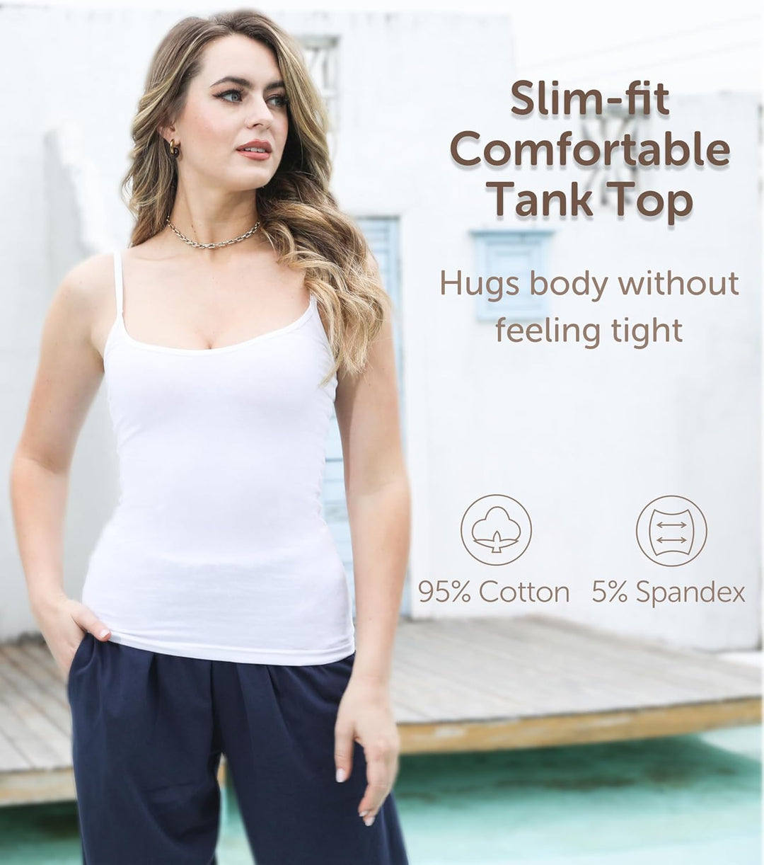 Comfneat Damen 4-Pack Spaghetti Tops Slim-Fit Verstellbare Träger Camisole Baumwolle Elasthan Unterh