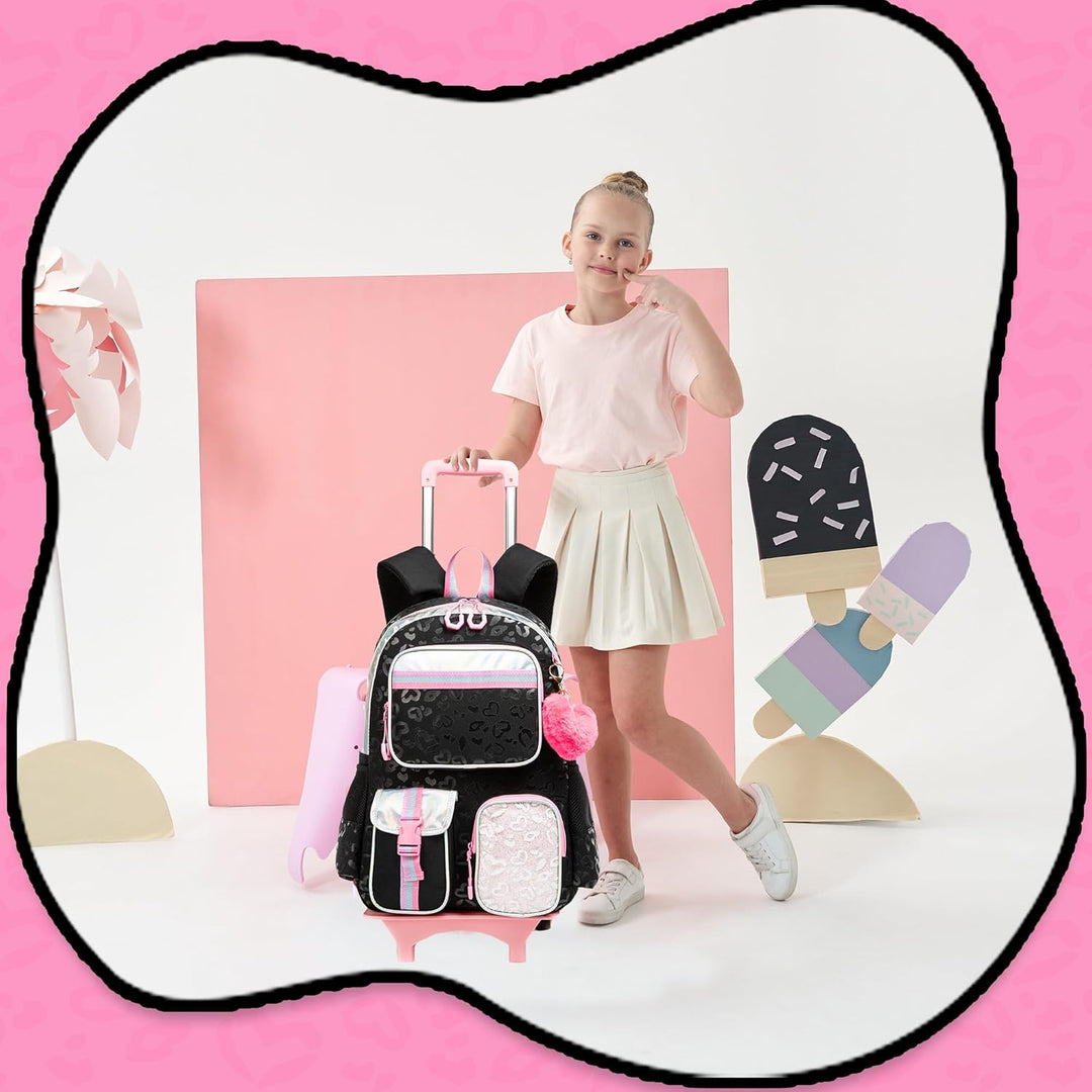 HTgroce Schulranzen mit Rollen für Mädchen Trolley Rucksack schultrolleys Schulrucksack Kinderkoffer