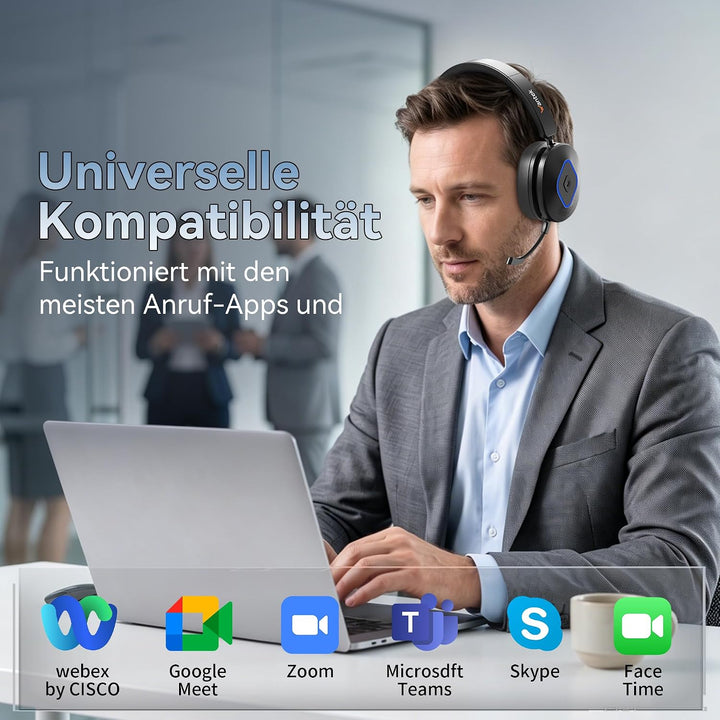 Wantek Bluetooth Headset mit Mikrofon &amp; USB Dongle, Akku 45h+, Wireless Headset PC mit Noise Cancell