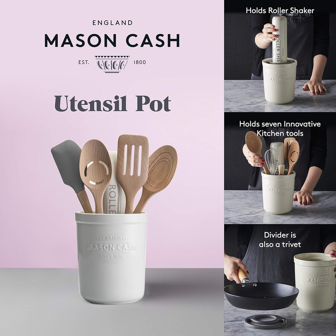 Mason Cash Innovative Küchenhelfer Topf und Untersetzer, Keramik, aus/weiss, 16 x 16 x 20 cm Utensil