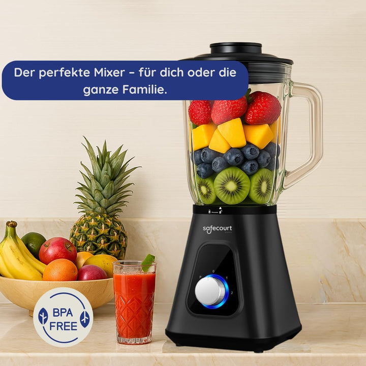 Safecourt Standmixer – Kraftvoller Smoothie Maker, Blender & Mixer [1200W & 1,5L Glasbehälter] – für