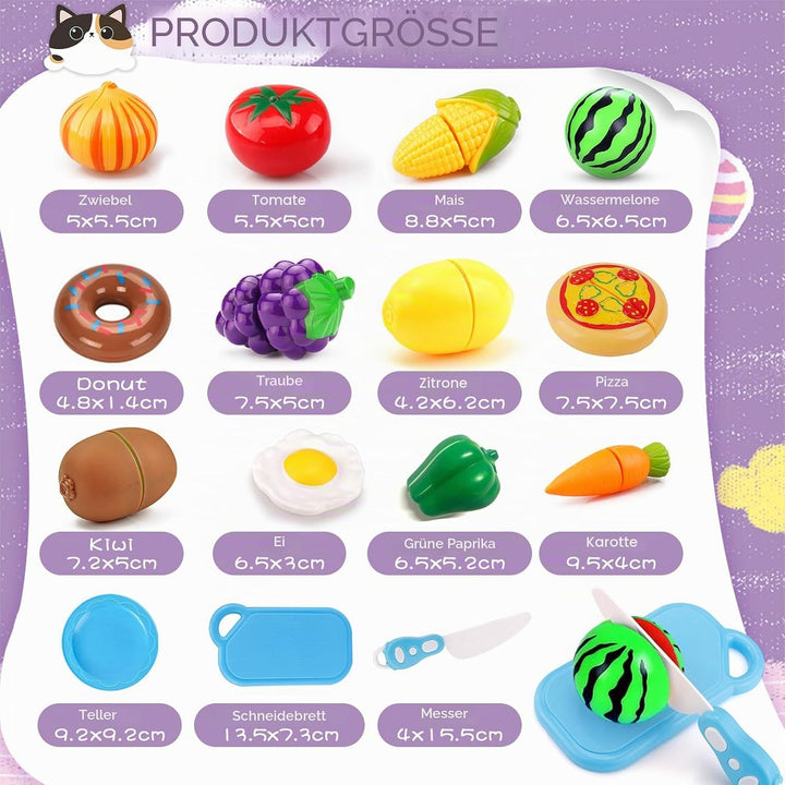 Kinderküche Zubehör 32 Stück Spielküche Zubehör,Kochgeschirr Edelstahl Pfannenset Schürze und Kochmü