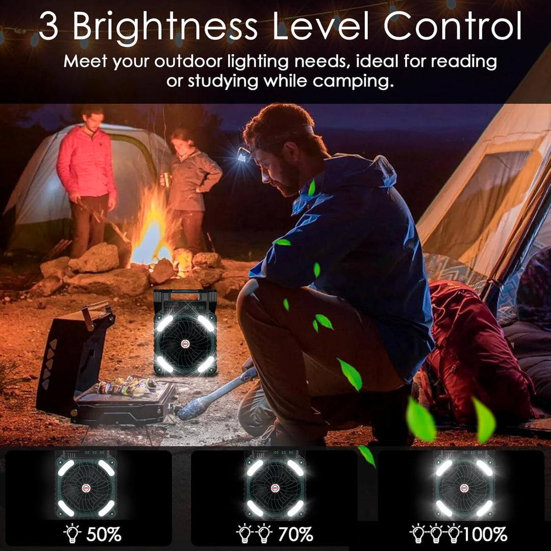 Sendowtek Solar Camping Ventilator 10400mAh, Tragbarer Leistungsstark Leise 4 Geschwindigkeitsstufen