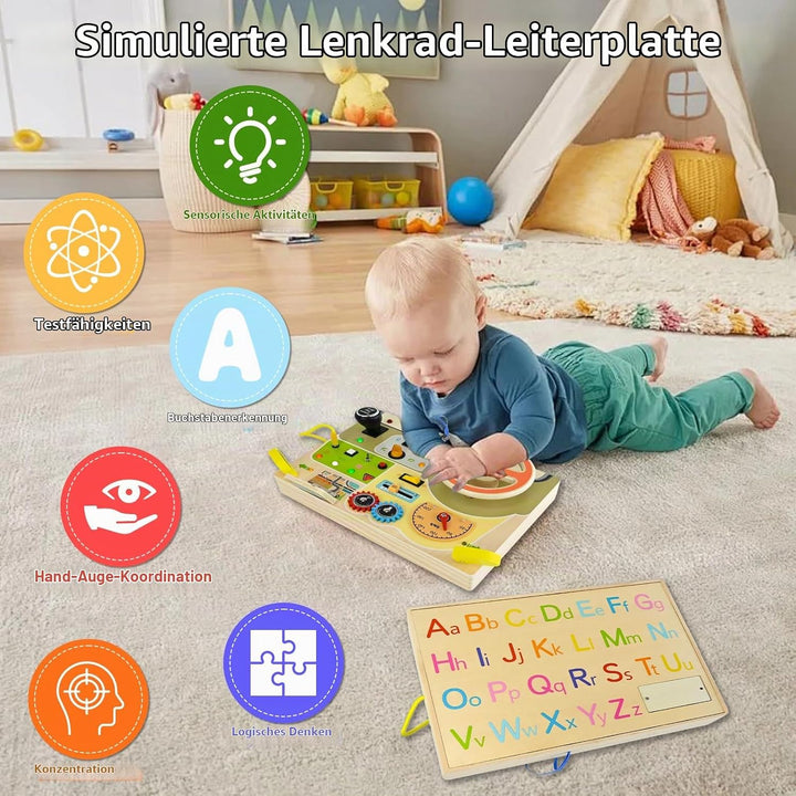 Ulikey Busy Board, Montessori Spielzeug Activity Board mit LED-Lichtschaltern, Motorikspielzeug Holz
