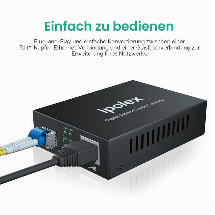ipolex Gigabit Ethernet Medienkonverter, 1,25G SFP Port Glasfaser Medienkonverter, Multimode LC Medi
