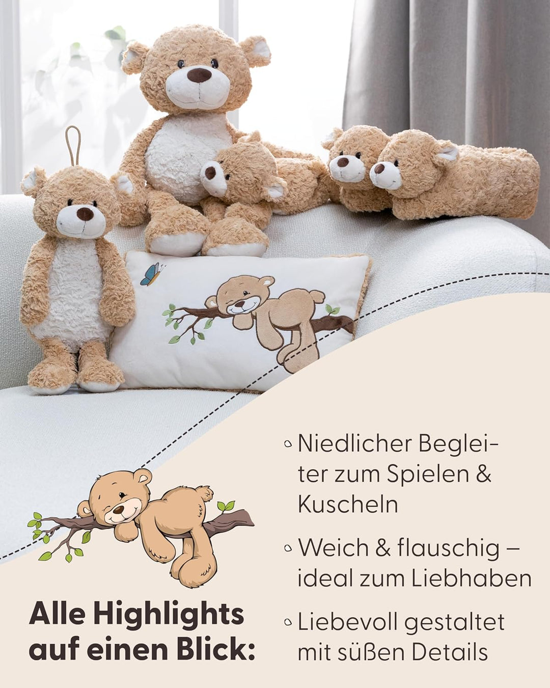 NICI Kuscheltier Bär Finni 50cm - karamell - 62962 | Stofftier aus weichem Plüsch, niedliches Plüsch