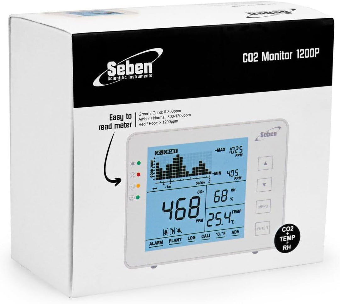 Seben 1200P W CO2 Messgerät und Monitor mit Ampel, akustischer Alarm, Datenlogger für die Messung vo