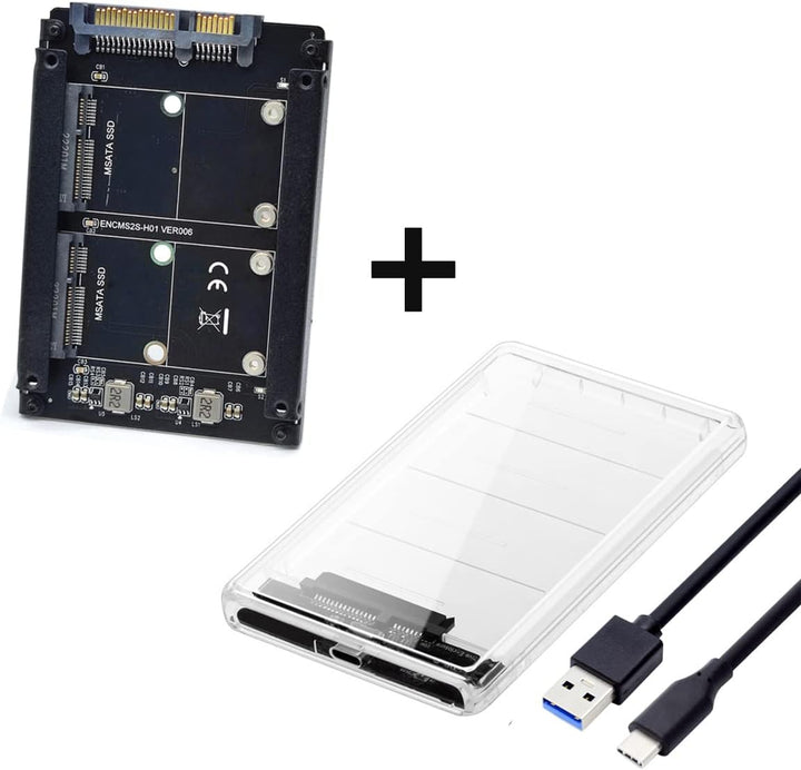NFHK Dual MSATA Mini-SATA SSD Karte JOBD Raid0 Span-Bridge auf USB 3.0 Type-C USB-C 2,5 Zoll SATA Co