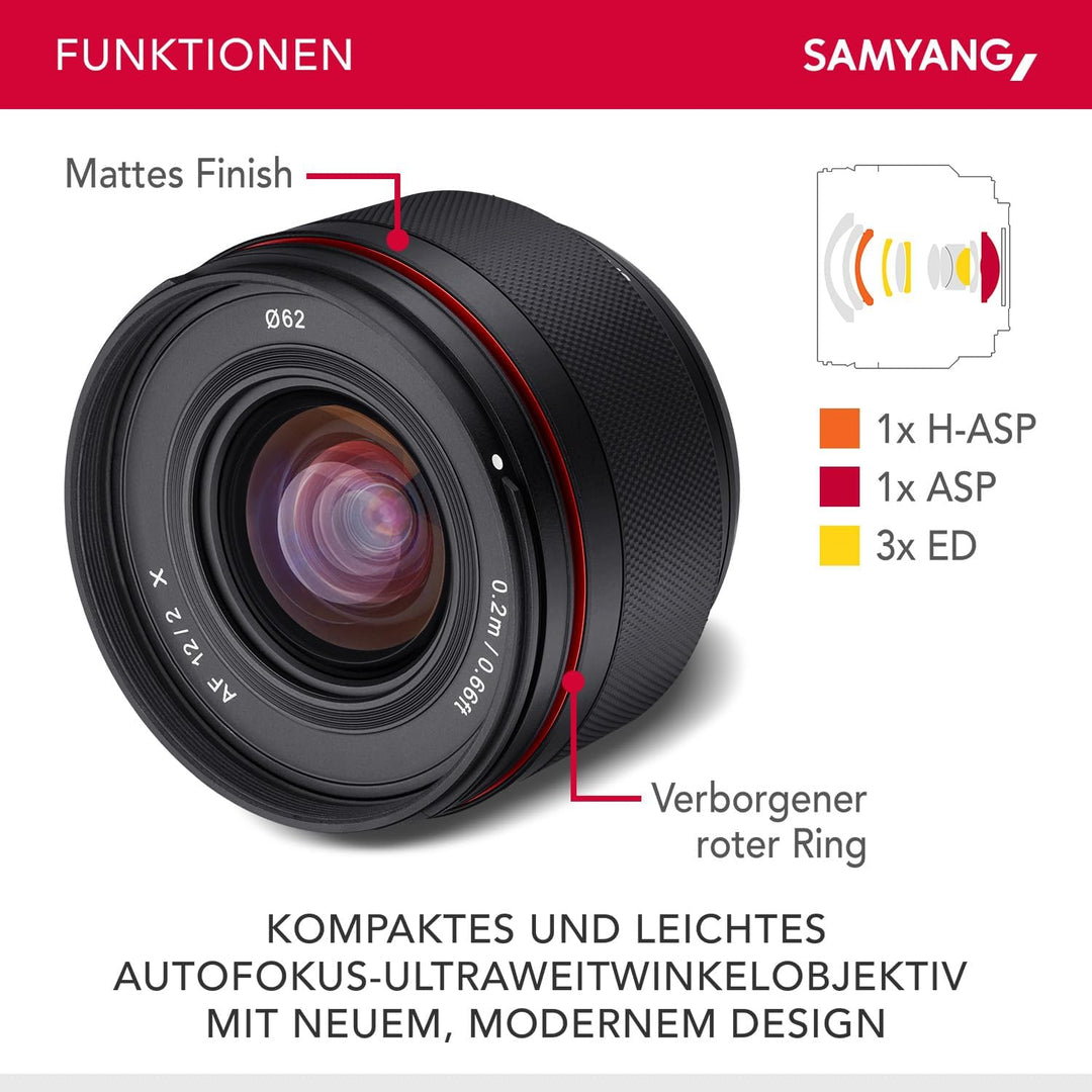 Samyang AF 12mm F2,0 Fuji X Objektiv - Autofokus Ultra Weitwinkel Festbrennweite , APS-C lichtstark