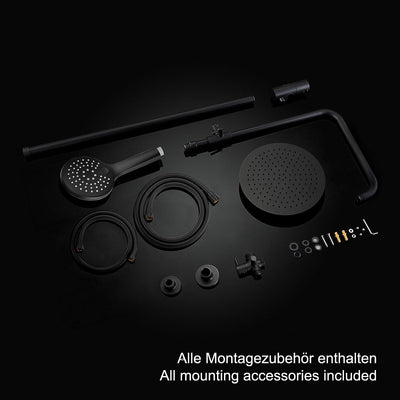 JOHO Regendusche Duschset ohne Armatur, Edelstahl Duschsystem mit Duschstange, Kopfbrause D20cm Schw