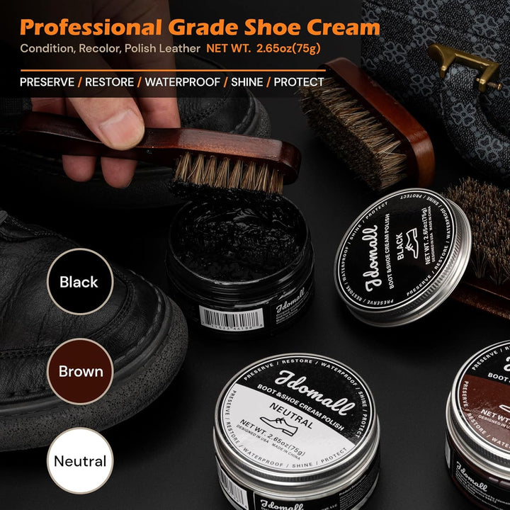 Schuhputzset 16tlg,Premium Deluxe Schuhcreme Kit-2,65 Unzen schwarze,braune und neutrale Schuhcreme