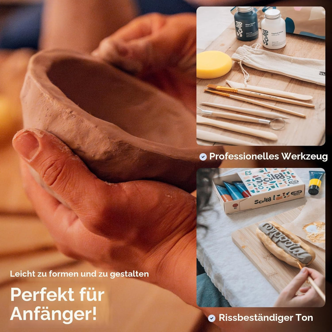 Sculpd – Das originale Töpfer-Set, Komplettes lufttrocknendes Ton-Set für Erwachsene, inklusive Mode