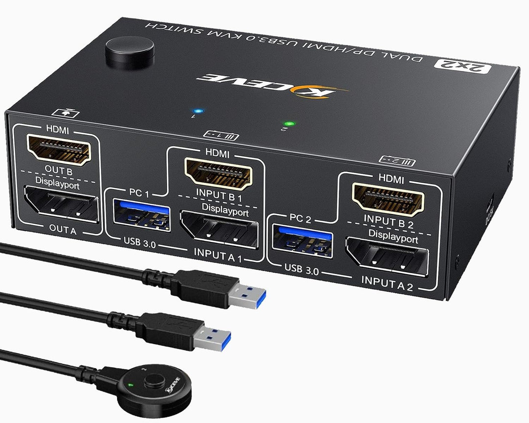 Displayport+HDMI KVM Switch 2 PC 2 Monitore 4K@60Hz, MLEEDA Dual Monitor KVM Switch mit 4 USB 3.0 Po
