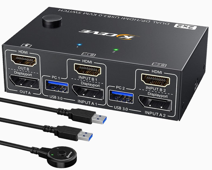 Displayport+HDMI KVM Switch 2 PC 2 Monitore 4K@60Hz, MLEEDA Dual Monitor KVM Switch mit 4 USB 3.0 Po