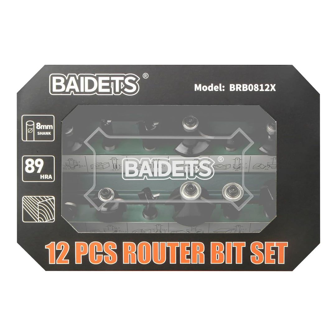 BAIDETS Pro 12tlg. Fräser Set für Holz - Hartmetall Fräsersatz, Zubehör Oberfräsen mit 8mm Schaft. 1