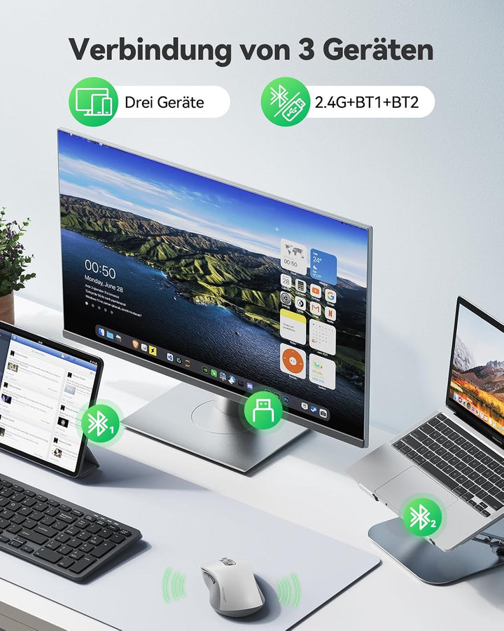 TECKNET Bluetooth Maus Kabellos, Wiederaufladbare Funkmaus mit 4-Wege-Scrollrad, 4800 DPI 6 Stufen,