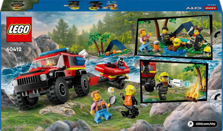 LEGO City Feuerwehrgeländewagen mit Rettungsboot, Offroad-Auto-Spielzeug für Kinder ab 5 Jahren, Ret