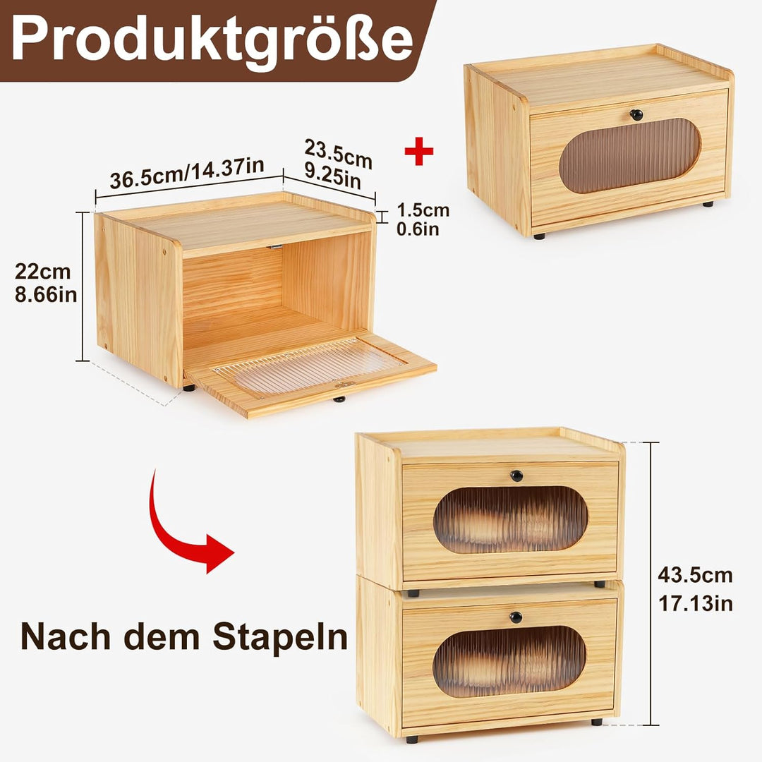 GUUSII HOME Brotkasten Holz Brotbox Küchentheke Brotaufbewahrung Zirbenholz Brot Aufbewahrungsbox Kü