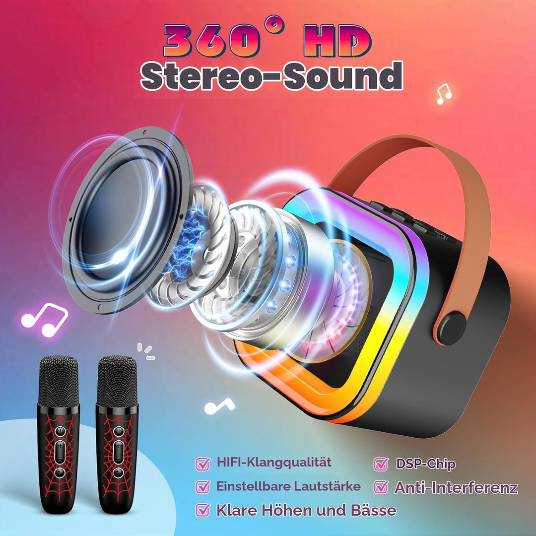 Braxel Karaoke Maschine mit 2 Bluetooth Mikrofon, Spider Spielzeug Geschenk für Junge Weihnachten Ge