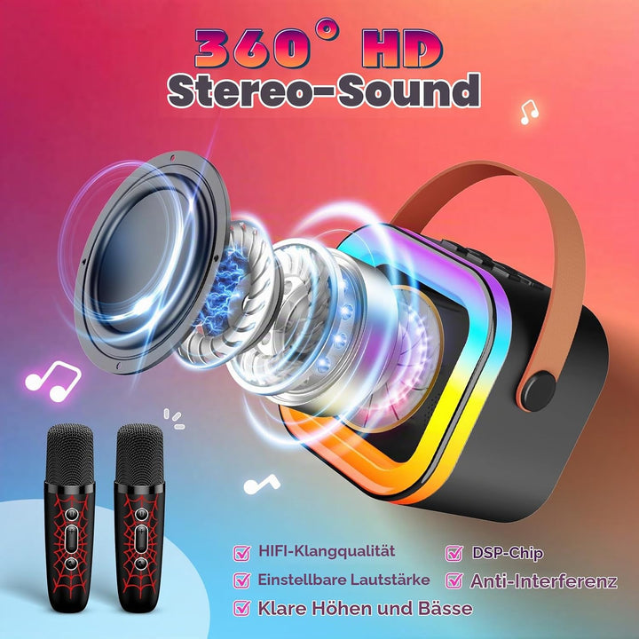 Braxel Karaoke Maschine mit 2 Bluetooth Mikrofon, Spider Spielzeug Geschenk für Junge Weihnachten Ge