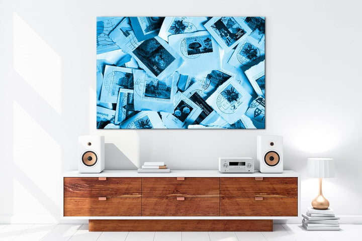 deyoli grosse Sammlung an Briefmarken Format 60x40 Effekt: Monocrome Blau als Leinwandbild, Motiv fe