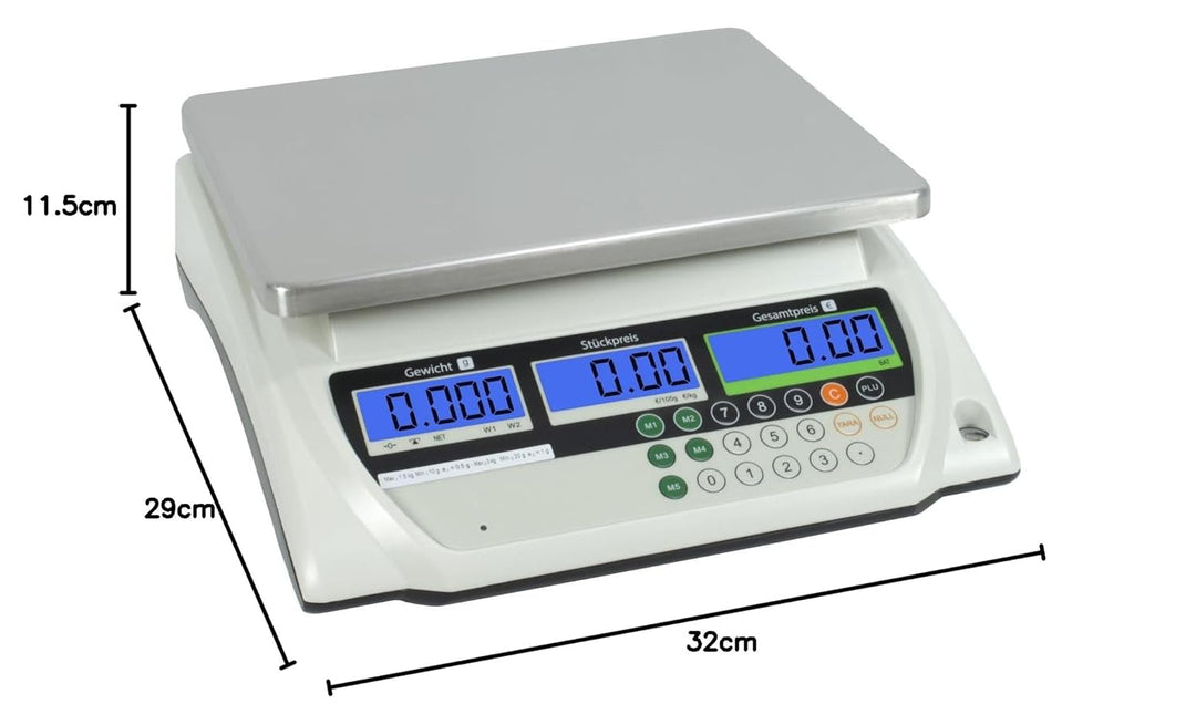 Geeichte Ladenwaage WKA-PRP 6 kg - Teilung 1g mit integriertem Akku Marktwaage Waage Ladenwaage Max