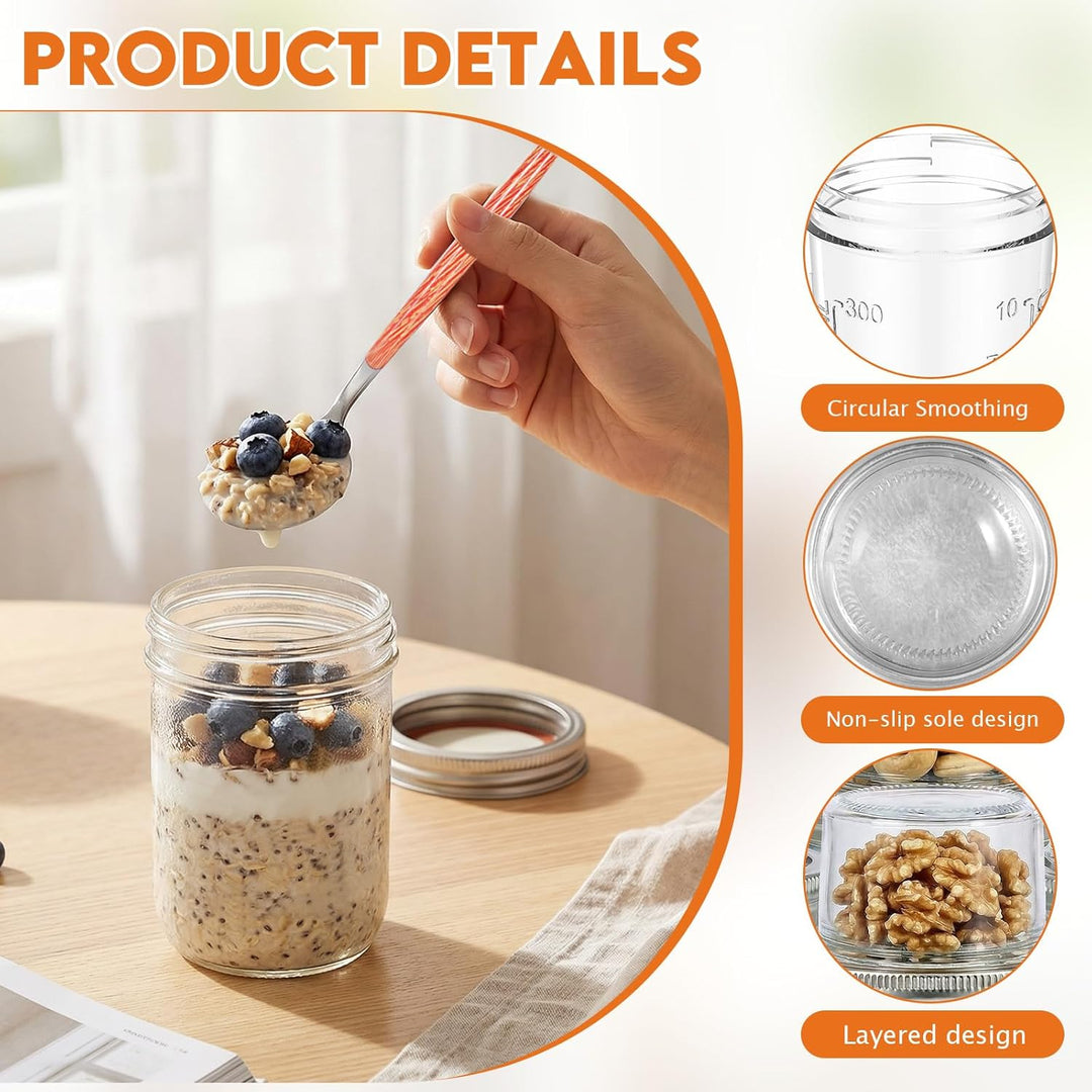 4 Stück Müslibecher To Go,500 ml + 90 ml,Doppelschicht Design,Trocken/Flüssig Trennung,Overnight Oat
