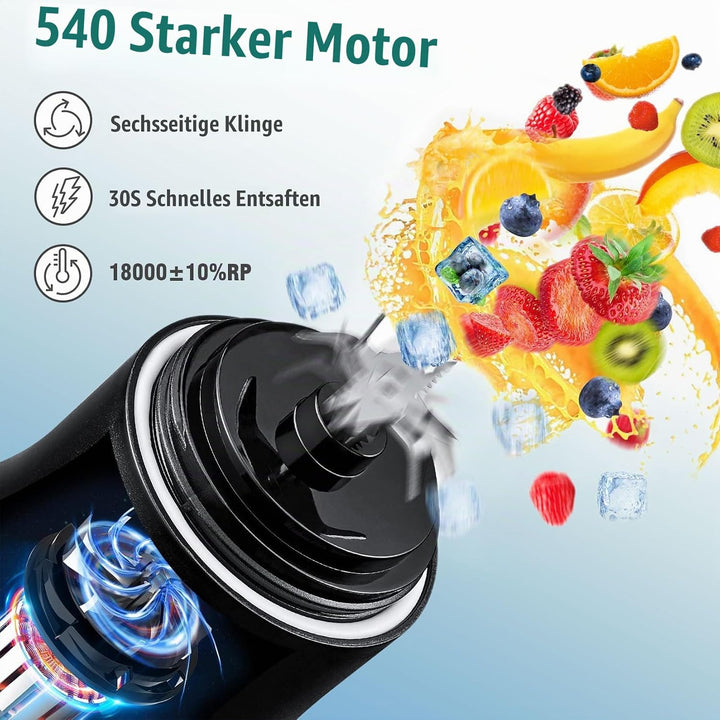 Tragbarer Mixer 600ml Smoothie Maker to Go, Tragbarer Entsafter mit 6 Klinge und USB Wiederaufladbar