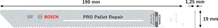 Bosch 5x PRO Pallet S725VFR Repair Säbelsägeblatt (für Stahl, Holz mit Nägeln, Länge 190 mm, Profess