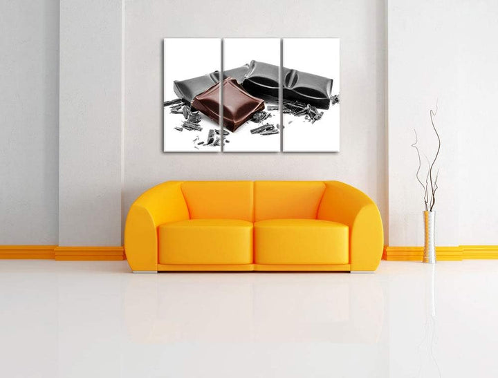 leckere Tafel Schokolade schwarz/weiss 3-Teiler Leinwandbild 120x80 Bild auf Leinwand, XXL riesige B