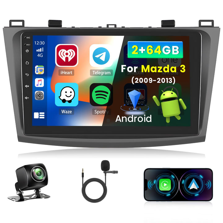 Android 15 Radio für Mazda Axela 3 2010-2013 mit Wireless CarPlay Android Auto 2+64G, 9 Zoll Bildsch